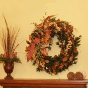 24"Green, Brown and Copper Tone Wreath with Designer Bow 