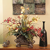 Embossed Elephant Vase with Silk Orchids