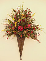 Red Wildflower Wall Sconce with Feathers