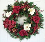 24" Burgundy Rose and Magnolia Wreath