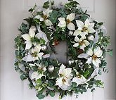 24"White & Silver Poinsettia Wreath