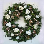 24"White Rose & Pine Wreath
