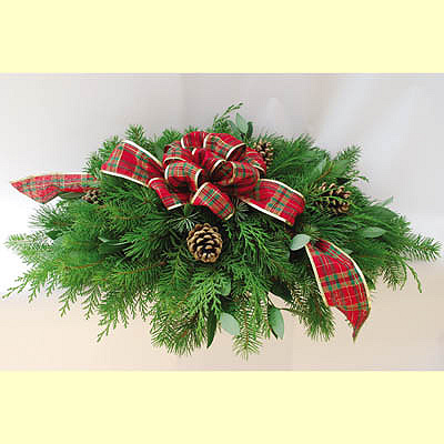 Coastal Holiday Centerpiece with Plaid Bow (Fresh)