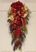 Red Hydrangea Christmas Door Swag with Designer Bow 