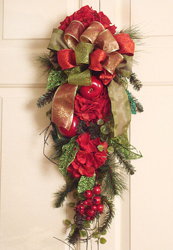 Red and Green Holiday Hydrangea Door Swag 
