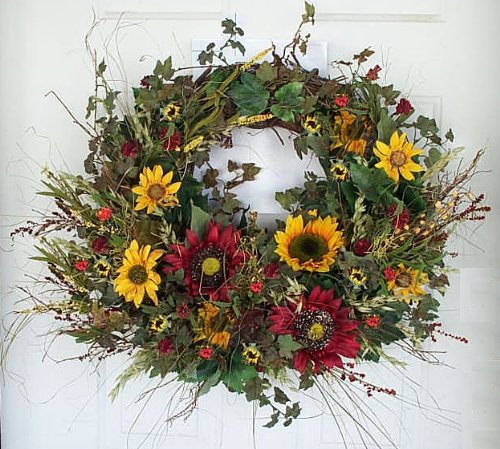 22" Burgundy Gold Sunflower Wreath