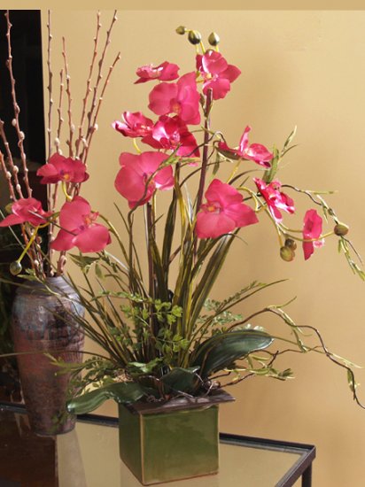 Magenta Phalaen Silk Orchid & Grass