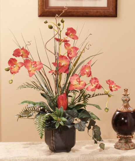 Red Phalaenopsis Silk Orchid with Grasses