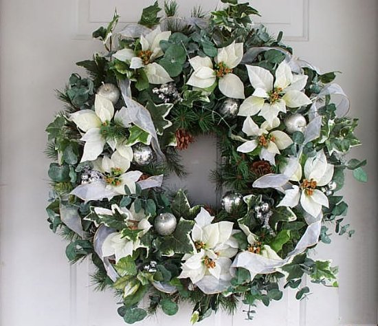 24"White & Silver Poinsettia Wreath