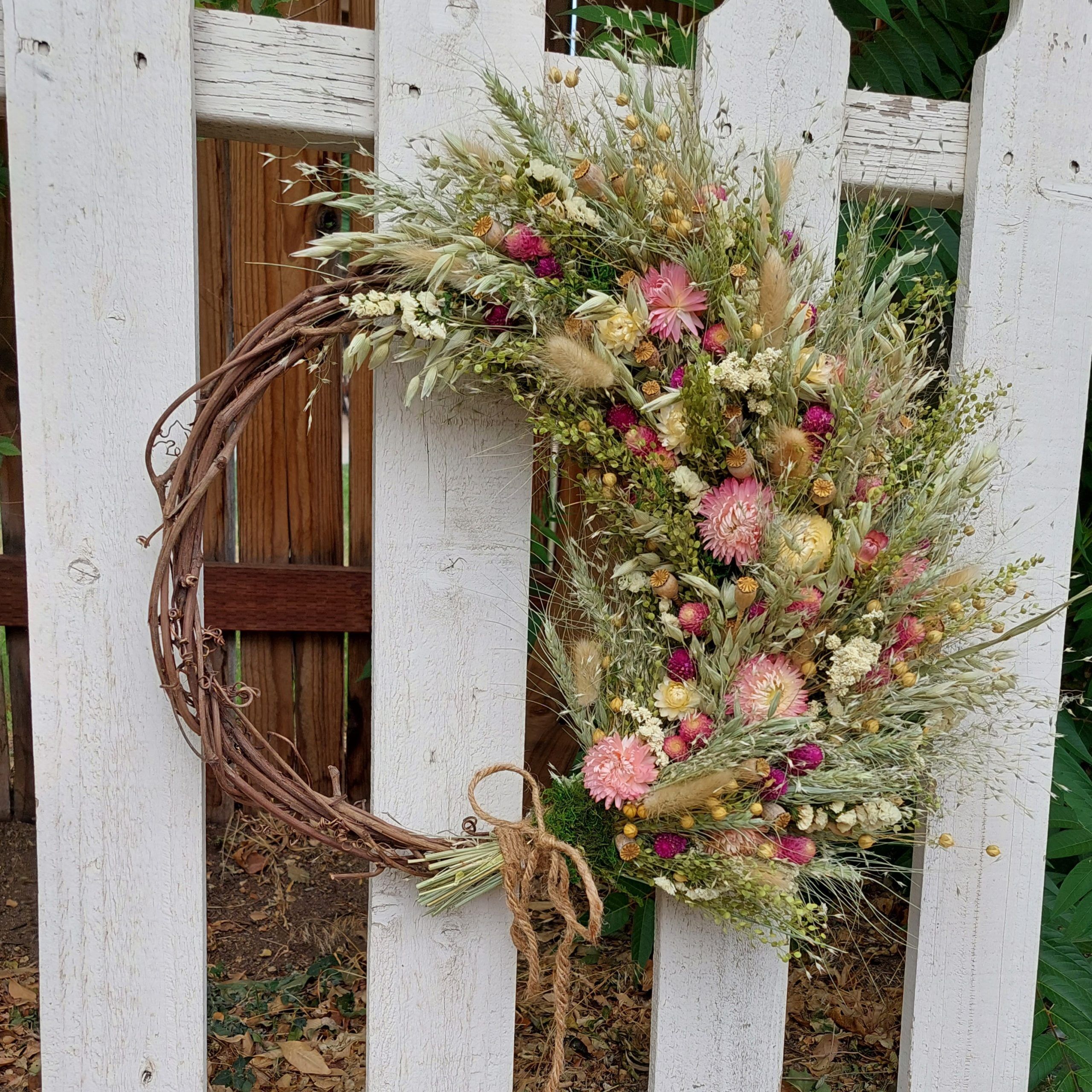 Dried Wildflowers and Grasses Vine Wreath (Pinks)