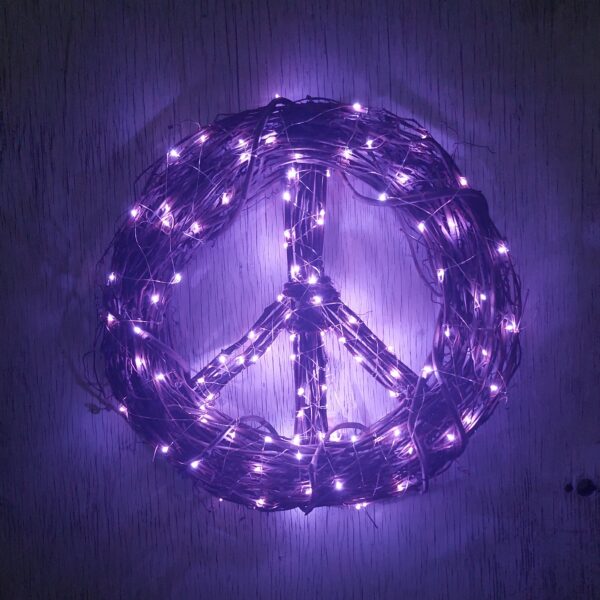 Peace Sign Wreath Purple Fairy Lights: Bohemian Decor