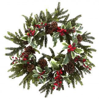 Holiday Pine Holly Berry Wreath