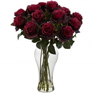 Burgundy Blooming Roses w/Vase